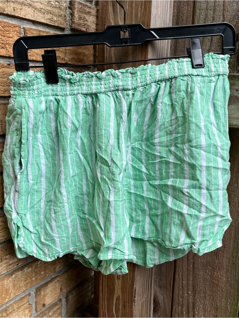 Aerie Green and White Striped Linen Blend Shorts
